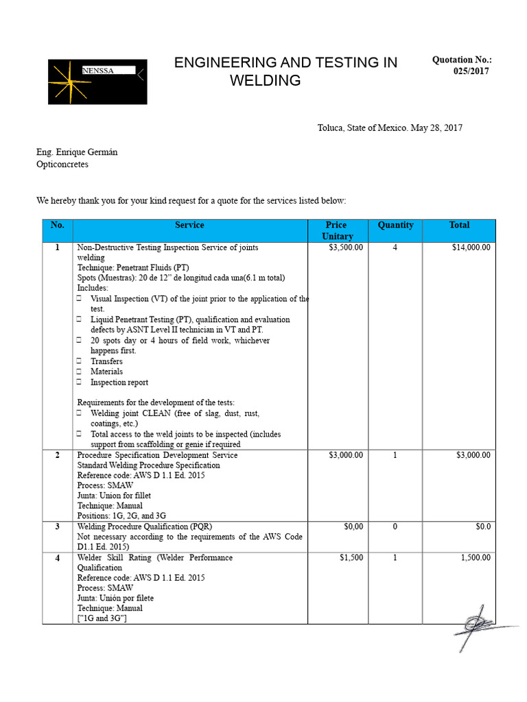 Quotation No. 25 R1 | PDF | Nondestructive Testing | Welding