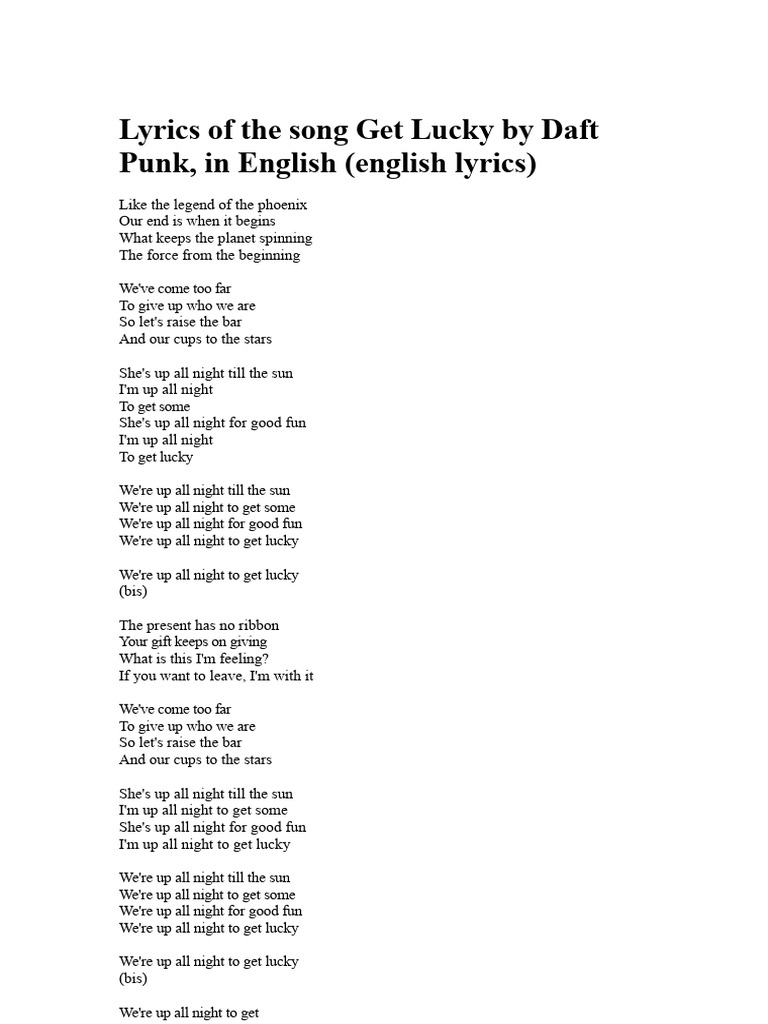 Get Lucky Lyrics by Daft Punk | PDF | Recorded Music