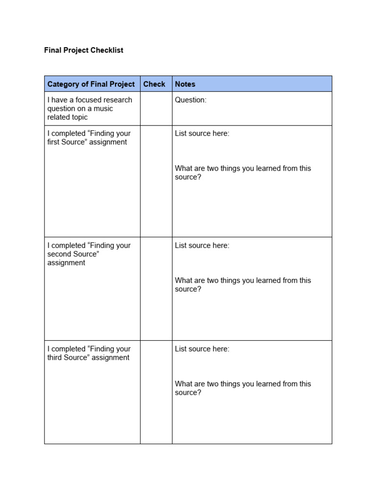 Final Project Checklist | PDF