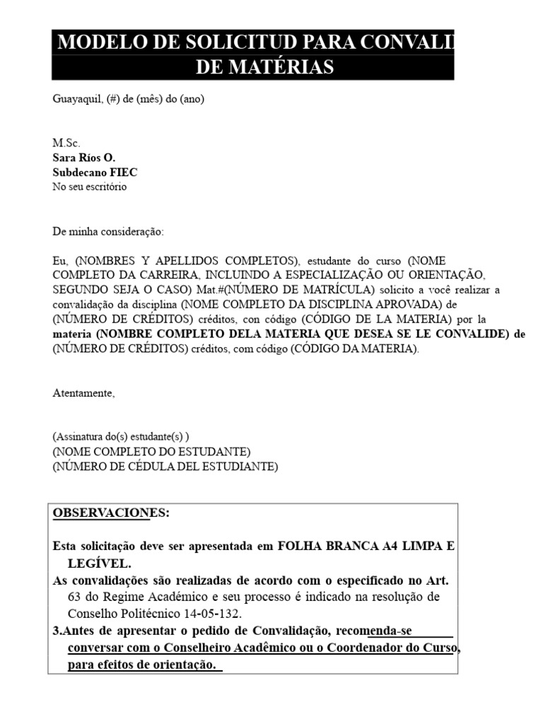 Solicitação de Convalidação de Matérias | PDF