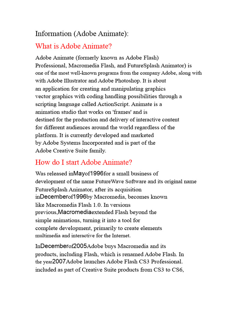 Adobe Animate Information | PDF | Adobe Flash | Adobe Creative Suite