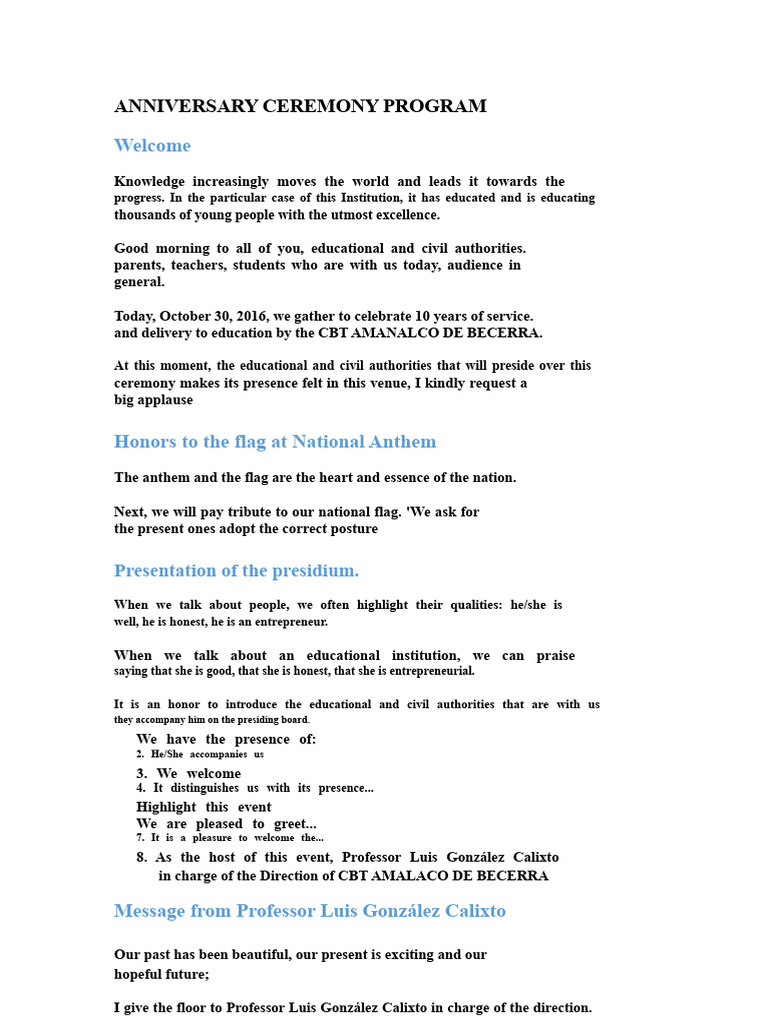 Anniversary Ceremony Program | PDF