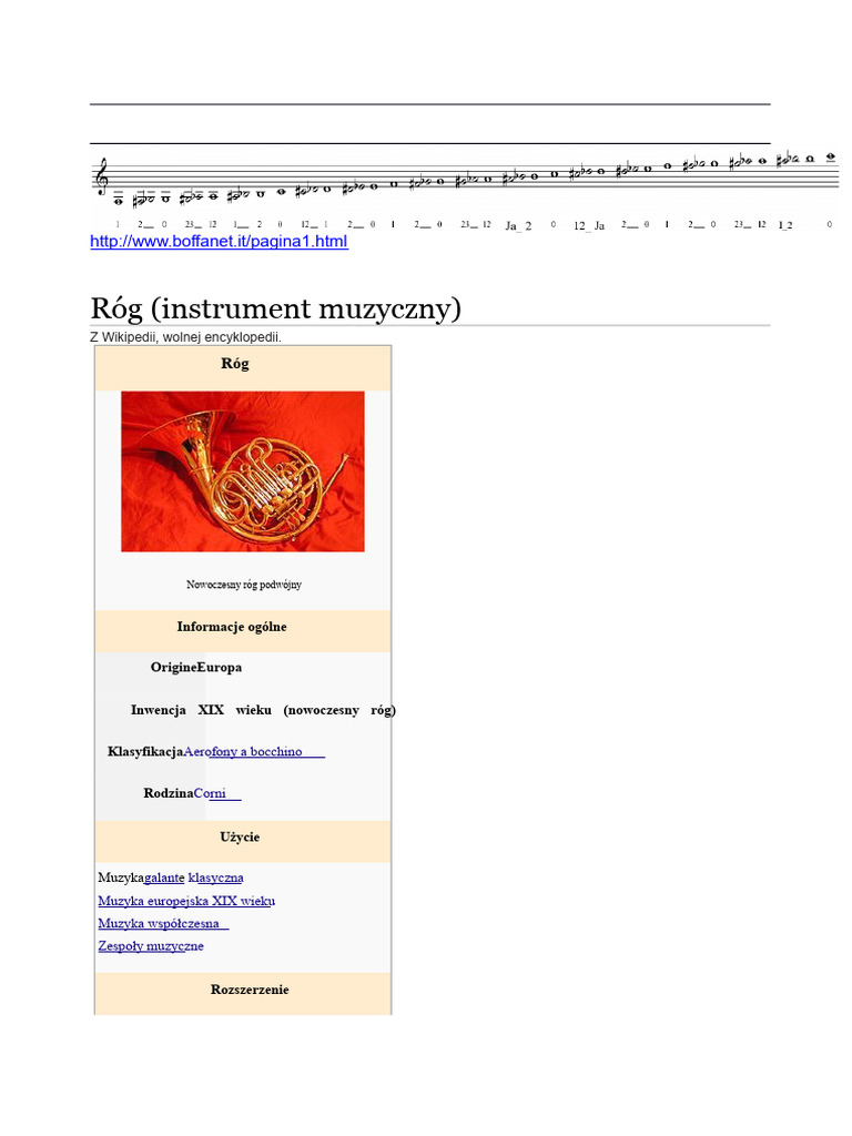 Róg (Instrument Muzyczny) : Z Wikipedii, Wolnej Encyklopedii | PDF