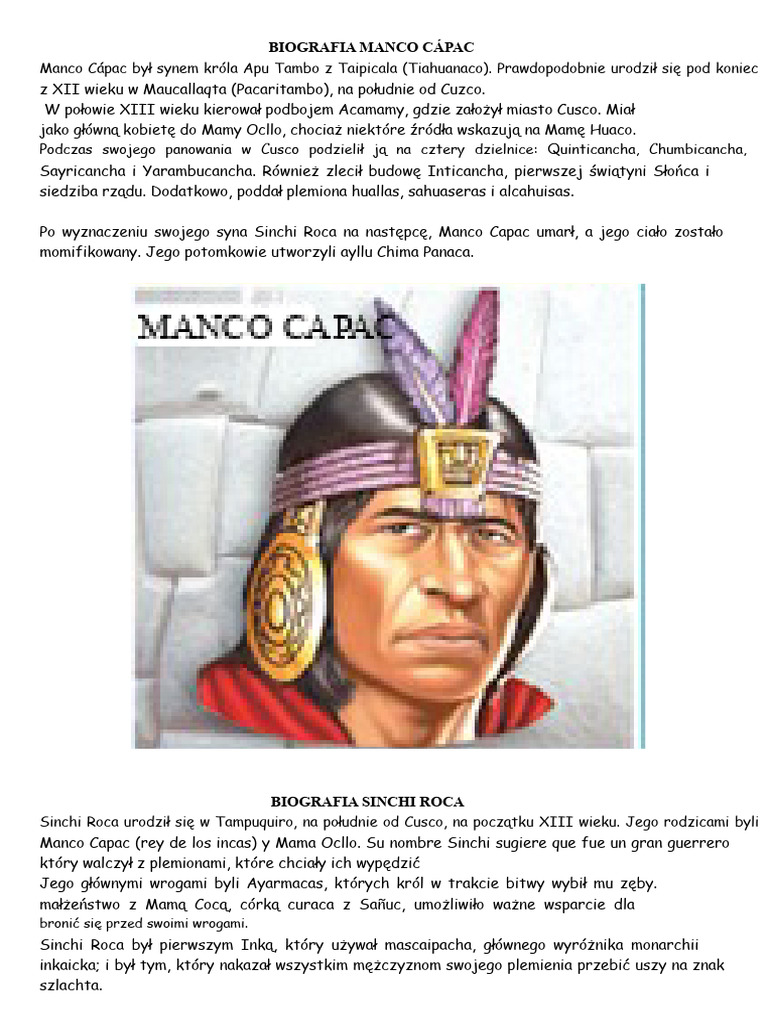 Biografia Manco Cápaca | PDF