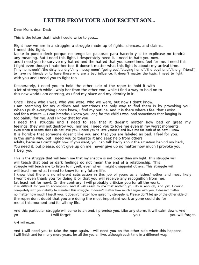 Letter From Your Teenage Son | PDF