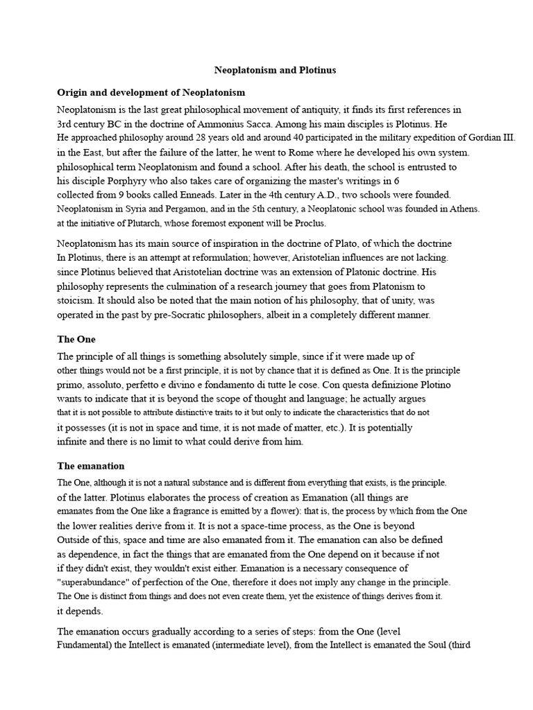 Neoplatonism: Plotinus and Emanation | PDF | Neoplatonism | Nous