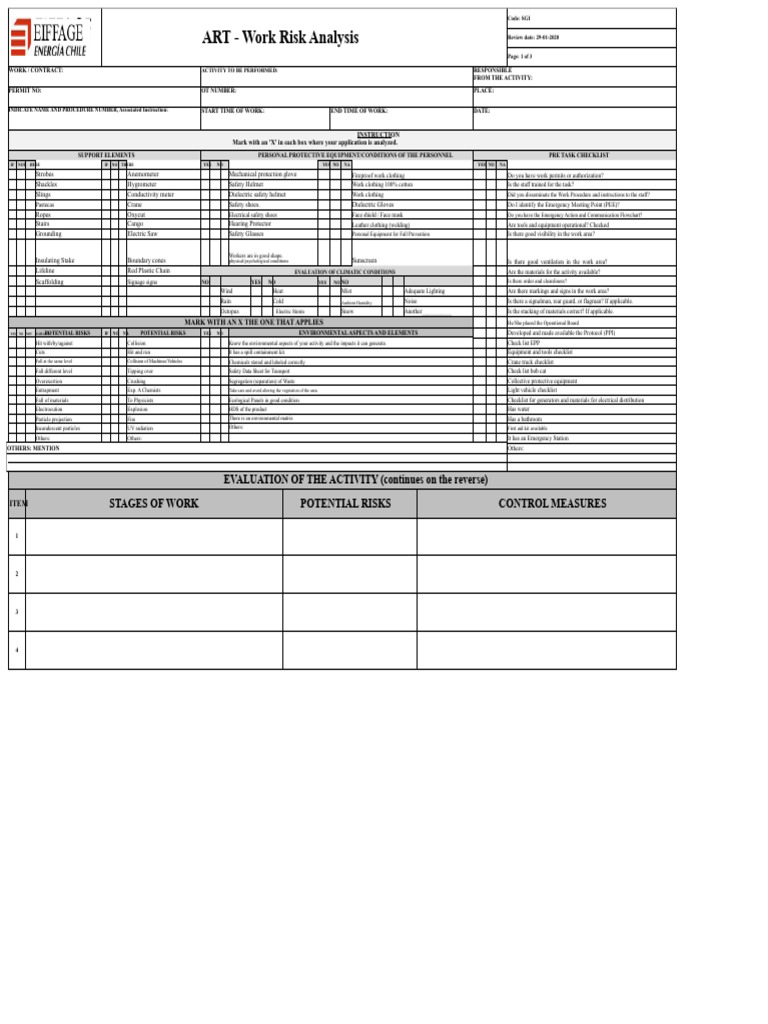 Work Risk Analysis Checklist Guide | PDF | Personal Protective Equipment