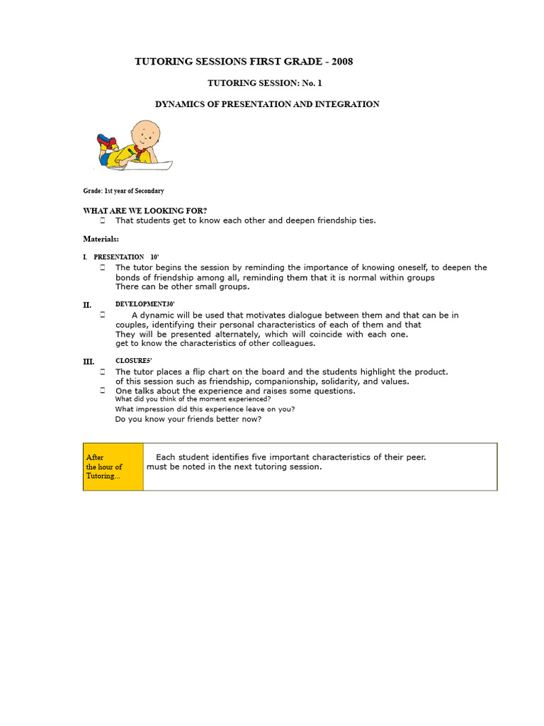 First Grade Tutoring Session Plans | PDF | Emotions | Hygiene