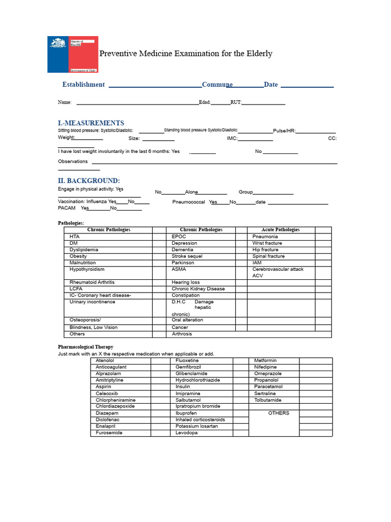 Preventive Medicine Examination Form for Older Adults (1) | PDF ...