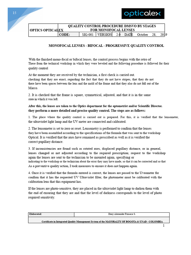 Quality Control for Optical Lenses | PDF | Medical Prescription ...