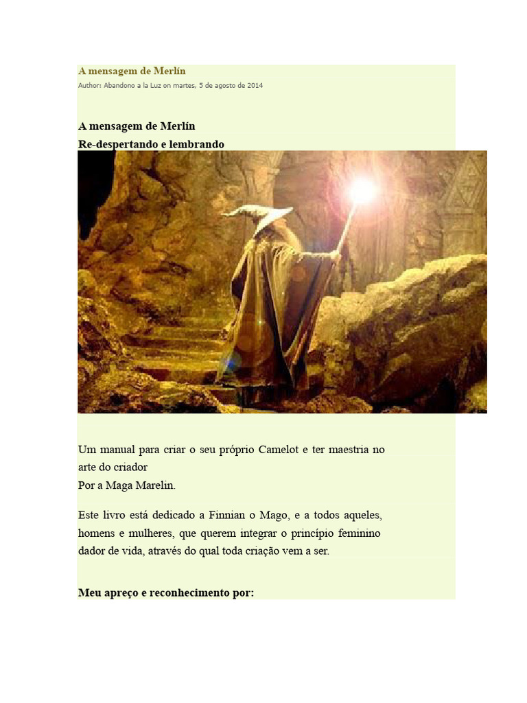 Mensagem de Merlín: Crie Seu Camelot | PDF | Amor | Pensamento