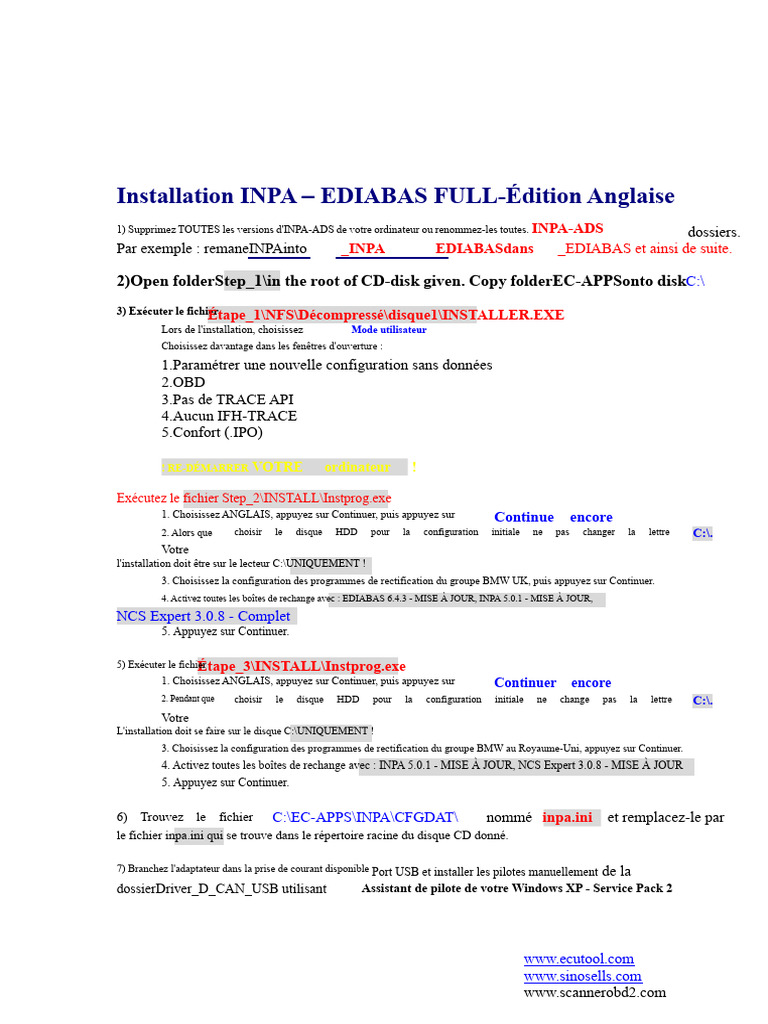 Installation INPA EDIABAS Guide Complet | PDF | USB | Microsoft Windows