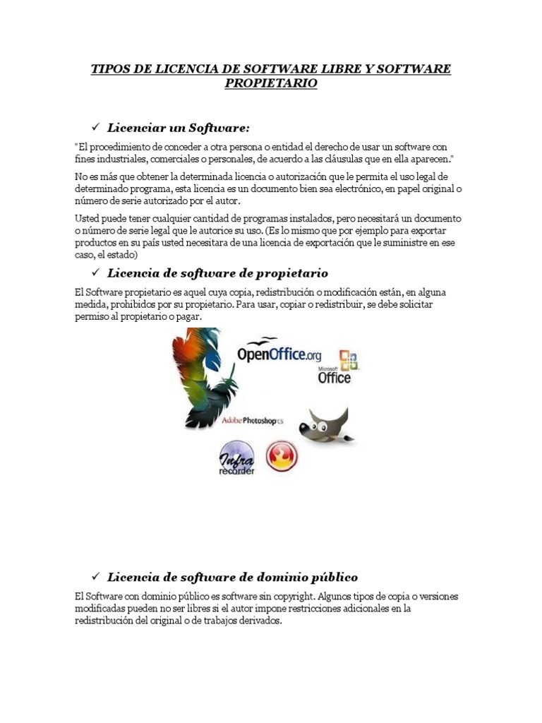 Tipos de Licencia de Software Libre y Software Propietario | PDF ...