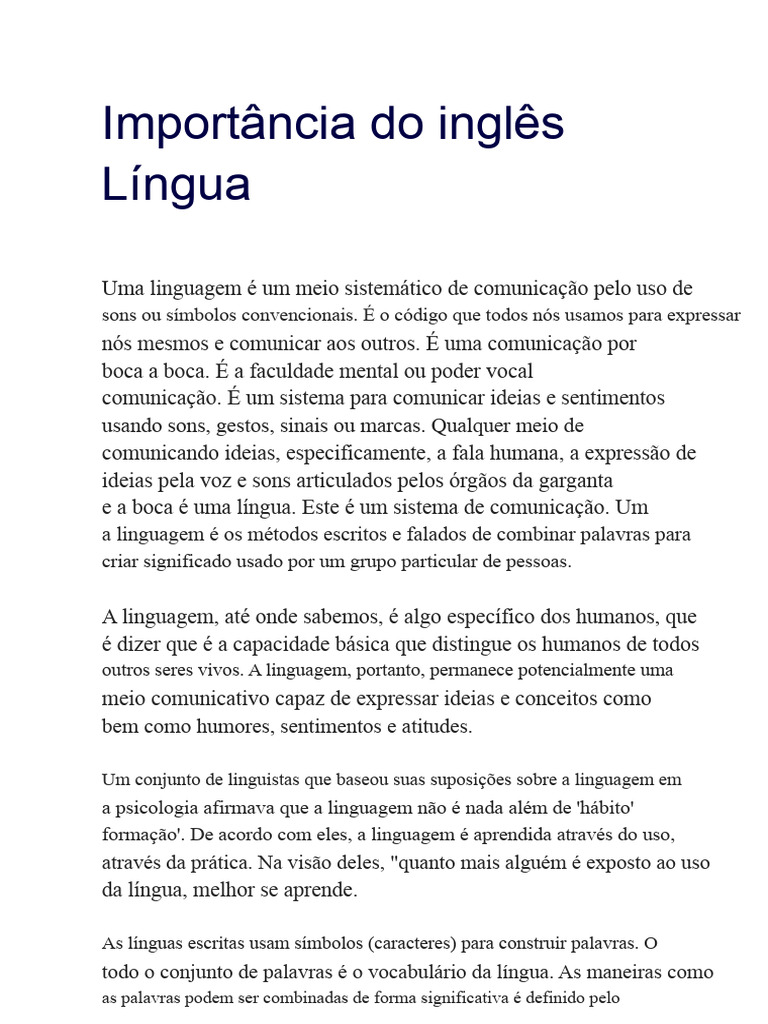 Importância da Língua Inglesa | PDF | Língua inglesa | Comunicação