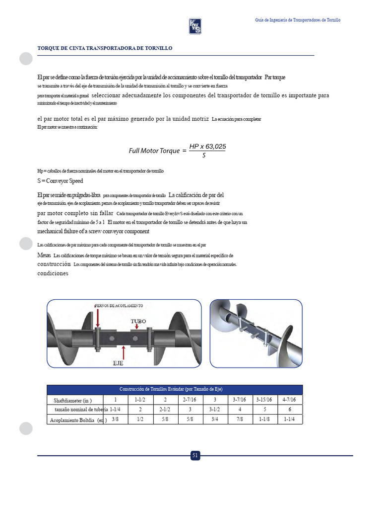 Torque en Transportadores de Tornillo | PDF | Tornillo | Eje