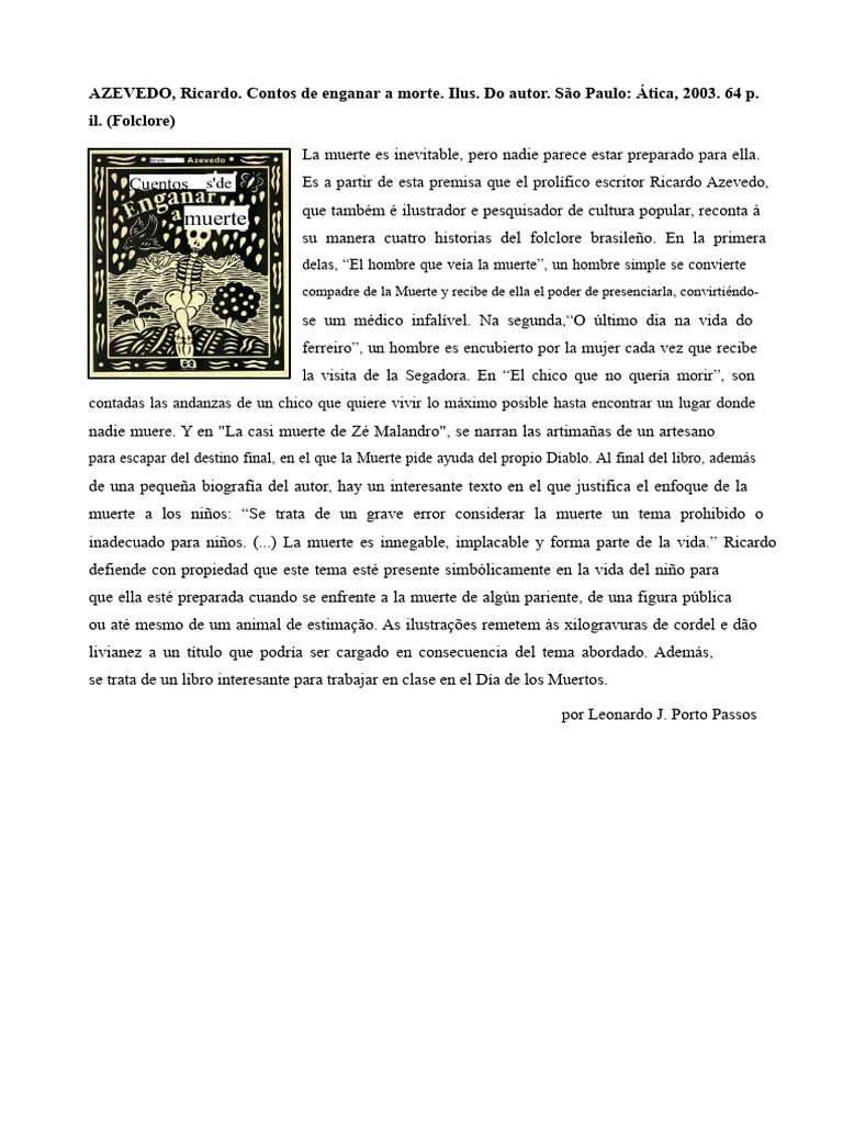 Reseña - Cuentos para Engañar a la Muerte | PDF