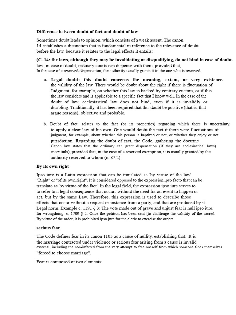 Doubt of Fact vs. Doubt of Law Explained | PDF | Doubt | Existence