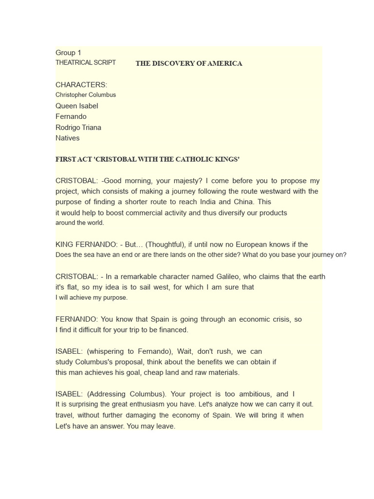 Columbus Discovers America Script | PDF | Christopher Columbus ...