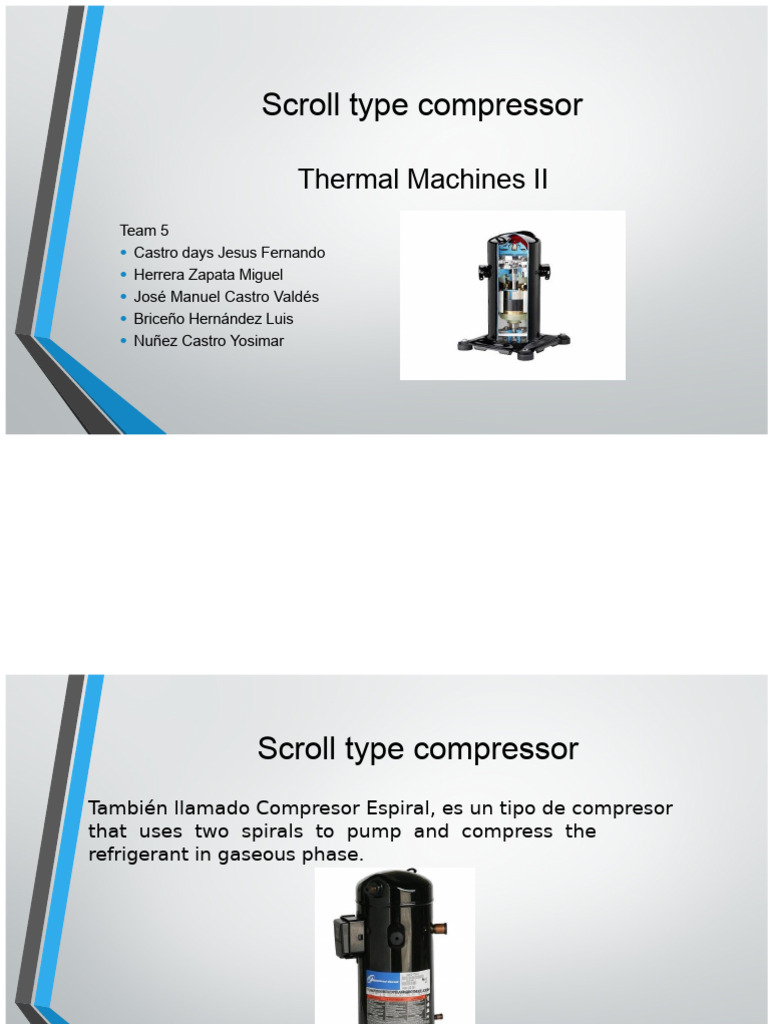 Scroll Type Compressor Overview | PDF | Mechanical Engineering | Gases