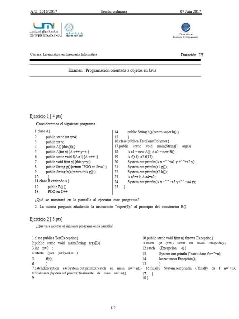 Examen de Programación en Java 2017 | PDF | Java (lenguaje de ...
