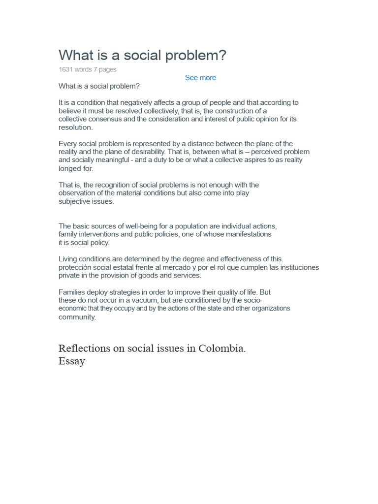 Understanding Social Problems in Colombia | PDF | Knowledge | Adolescence