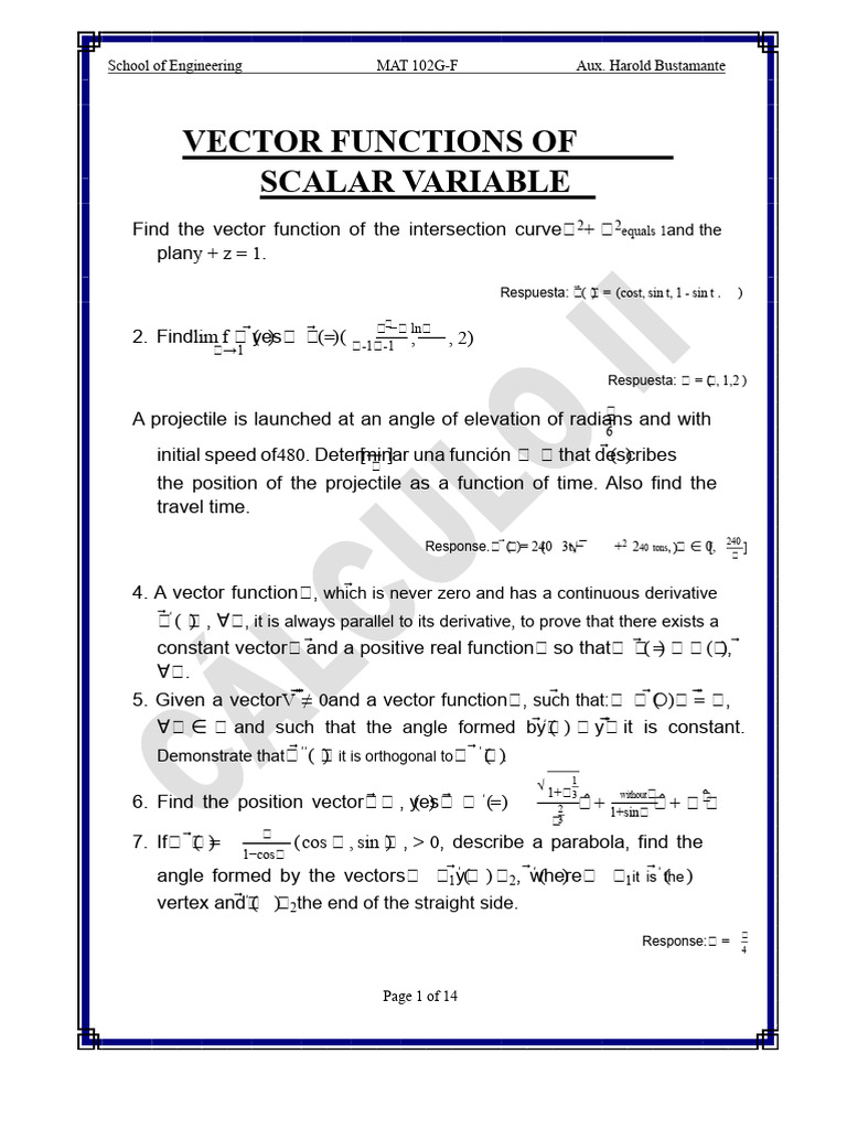 Vector Functions and Projectile Motion Analysis | PDF | Curvature ...
