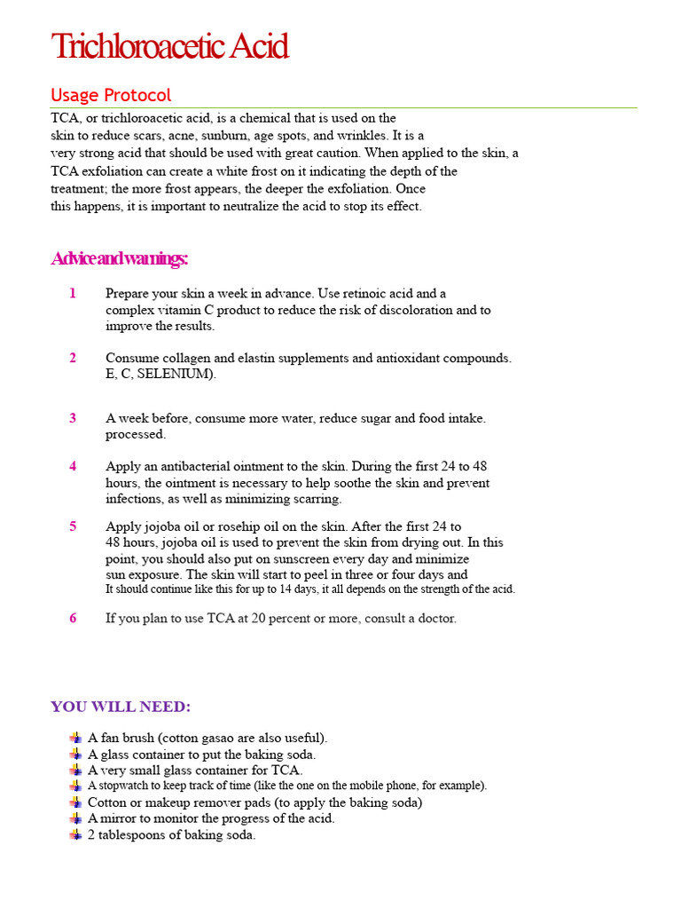 TCA Chemical Peel Usage Guide | PDF | Sodium Bicarbonate | Sunscreen