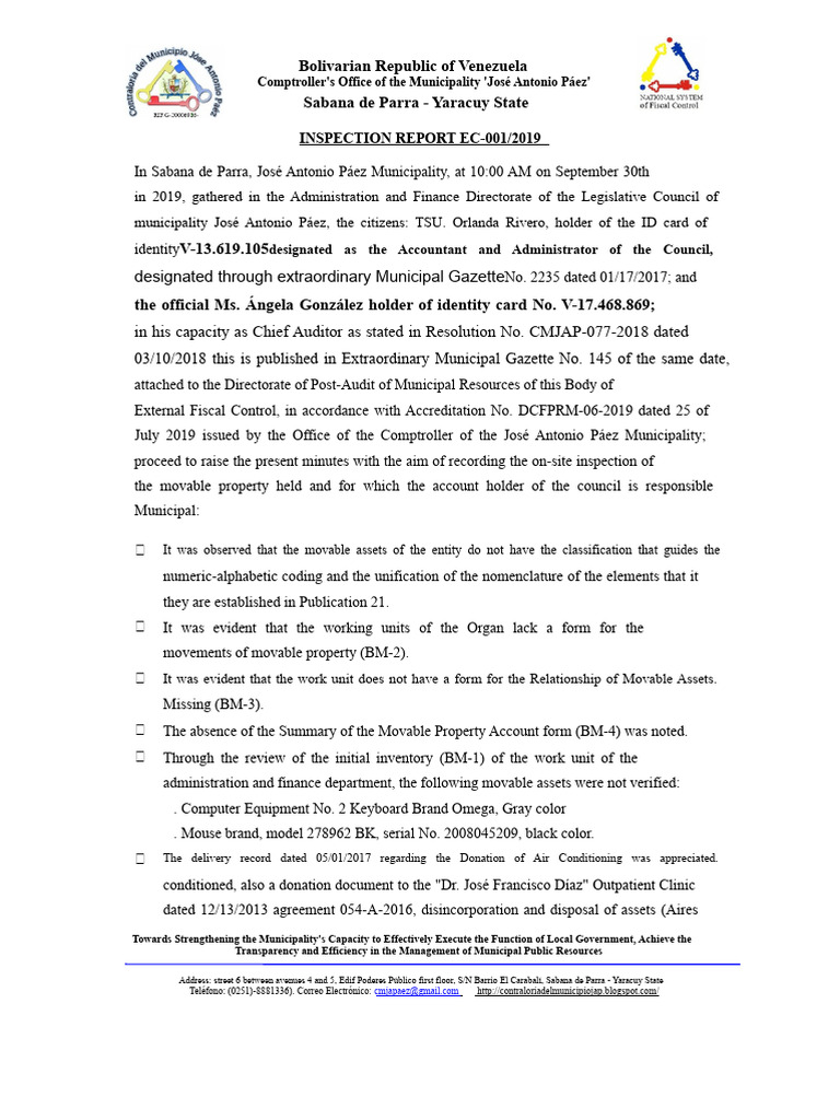 Venezuela Municipal Inspection Report 2019 | PDF