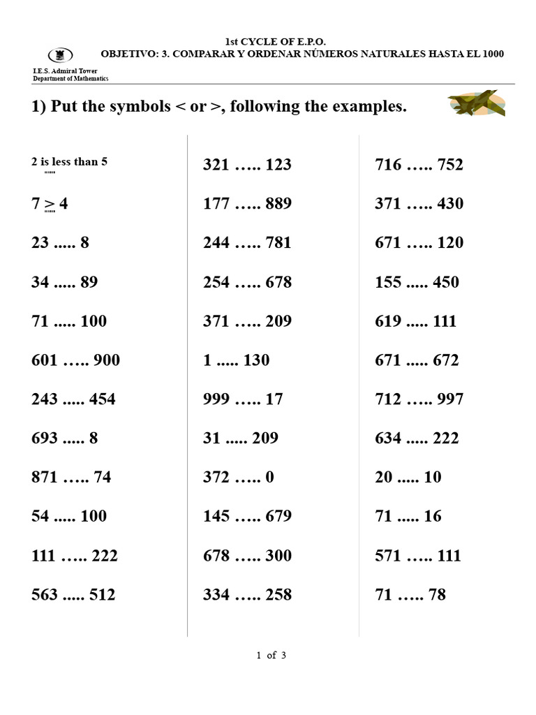 Compare and Order Up To 1000 | PDF