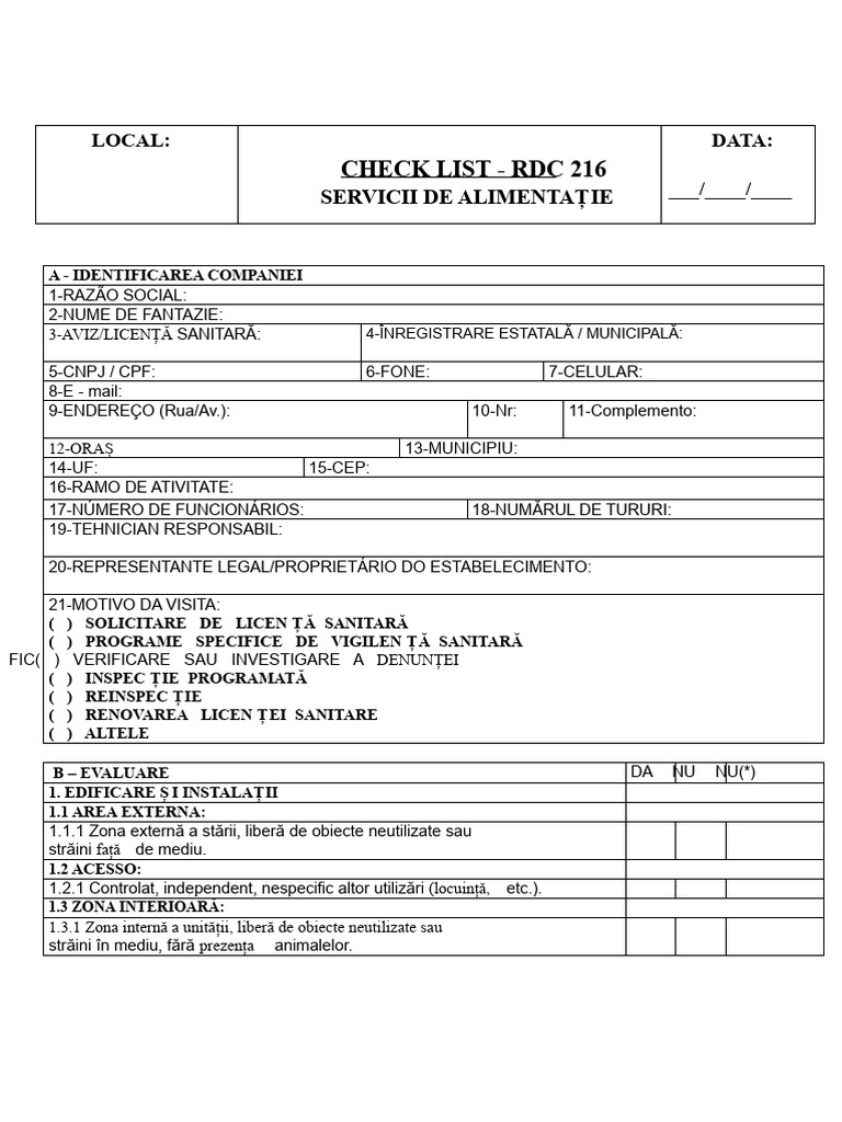 Lista de Verificare RDC 216 | PDF