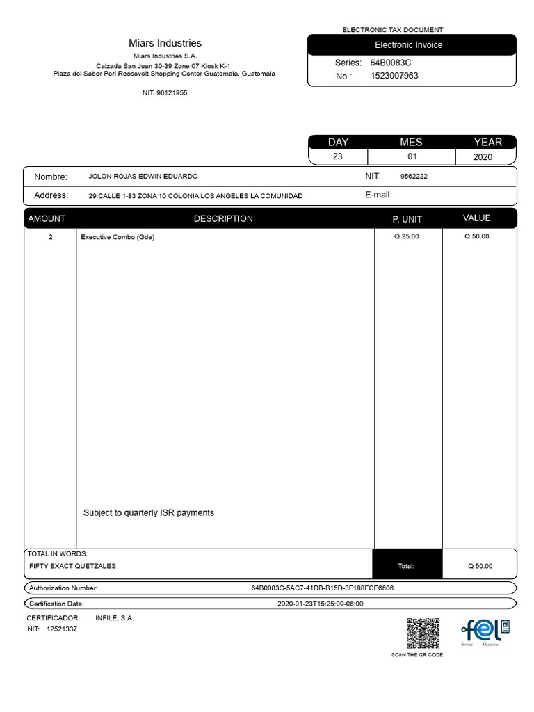 Electronic Invoice from Miars Industries | PDF