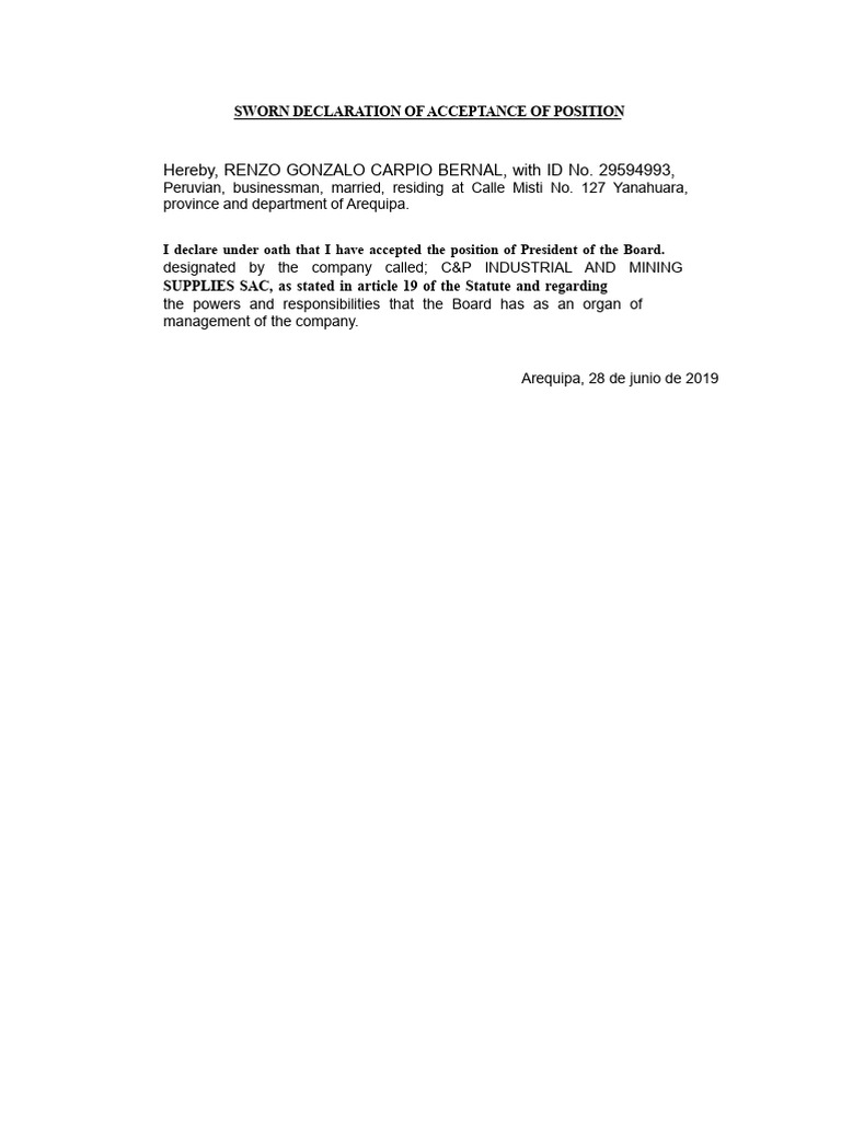 SWORN STATEMENT OF ACCEPTANCE OF POSITION.doc | PDF