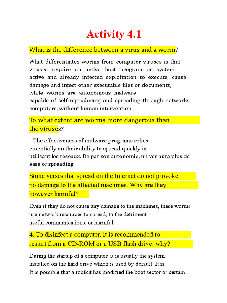 Activity 4.1 | PDF | Computer Virus | Malware
