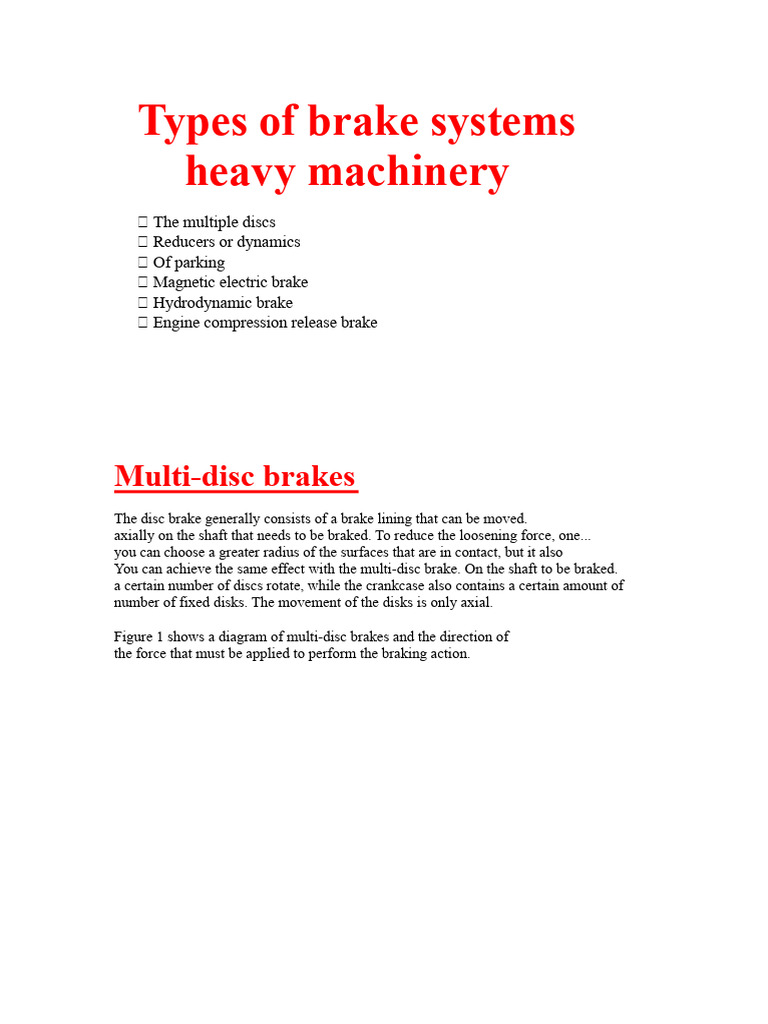 Overview of Brake Systems in Heavy Machinery | PDF | Brake | Electric Motor