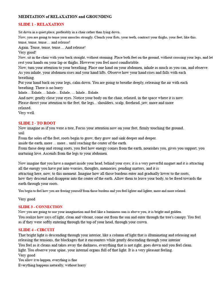 Relaxation and Grounding Meditation Guide | PDF | Relaxation ...