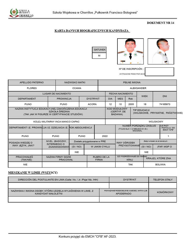 Dane Biograficzne Kandydata | PDF