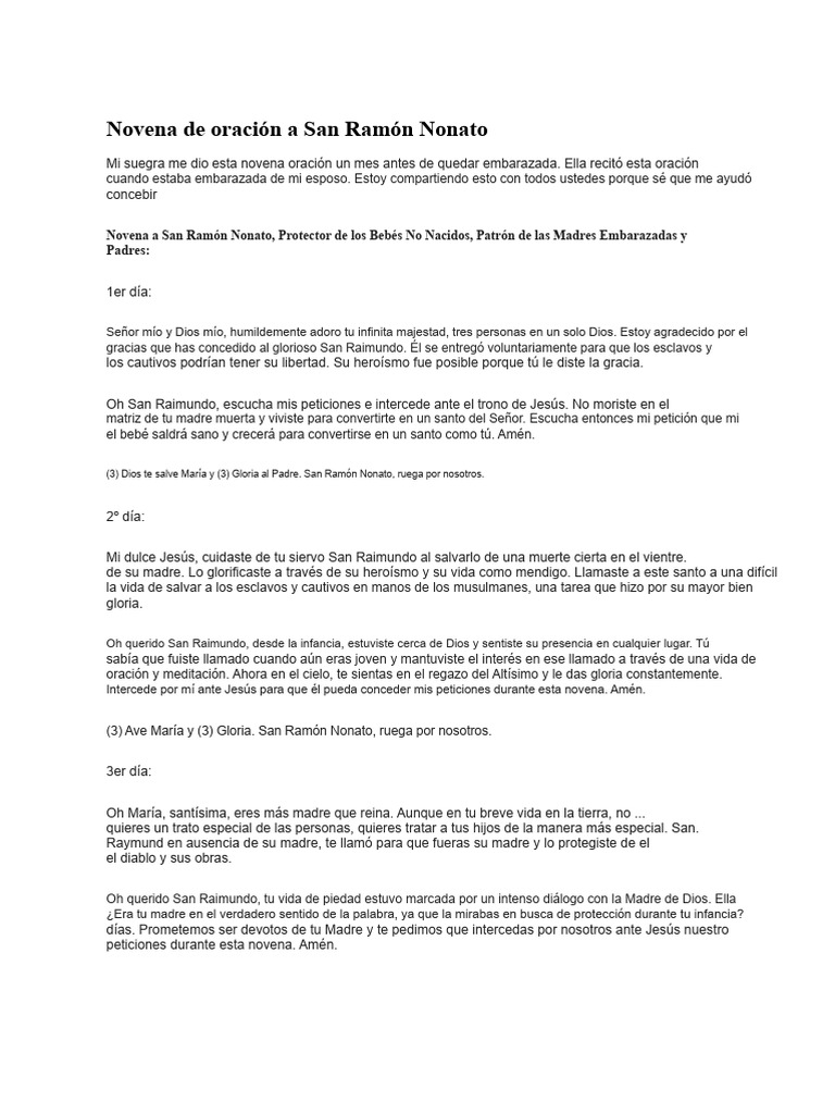 Novena a San Ramón Nonato: Oraciones y Peticiones | PDF | María, madre ...