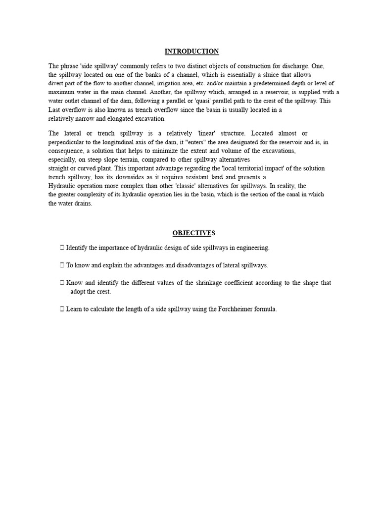 Hydraulic Design of Side Spillways | PDF | Spillway | Dam