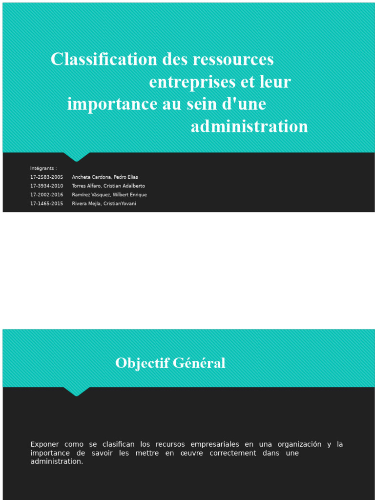 Classification et Importance des Ressources Entreprises | PDF ...