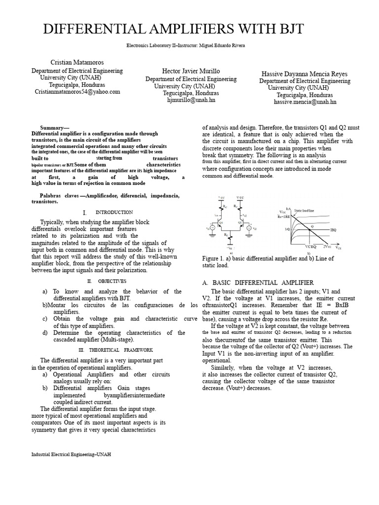 BJT Differential Amplifier Analysis | PDF | Amplifier | Bipolar ...