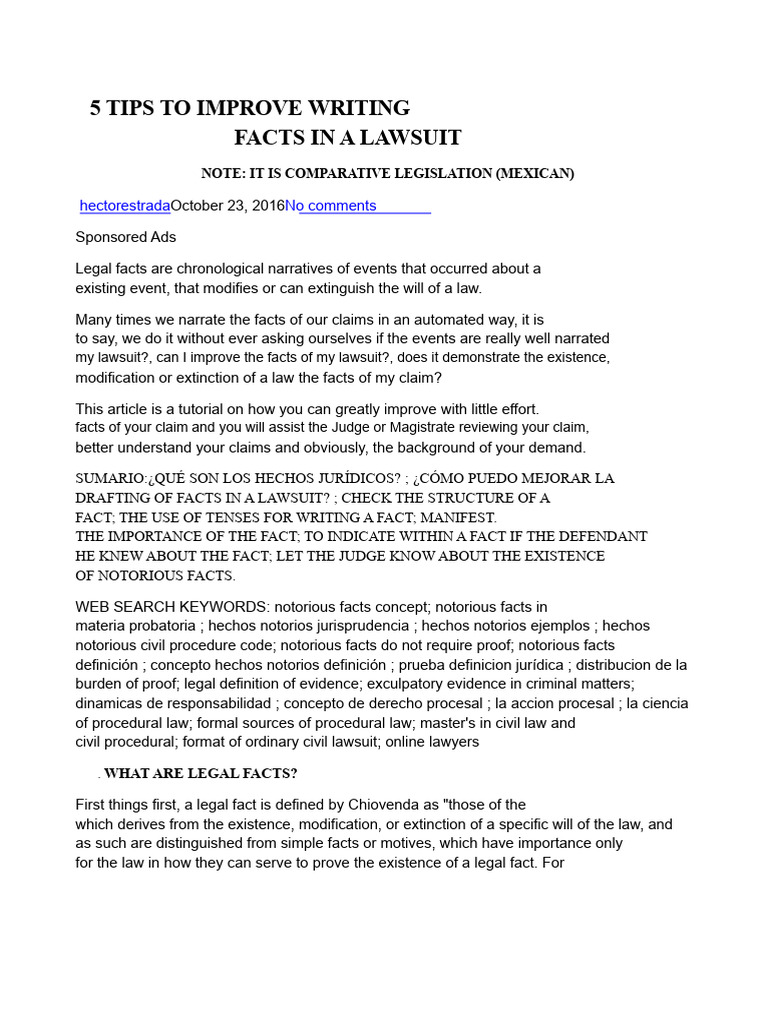 5 TIPS TO IMPROVE THE WRITING OF FACTS IN A LAWSUIT (1).docx | PDF ...