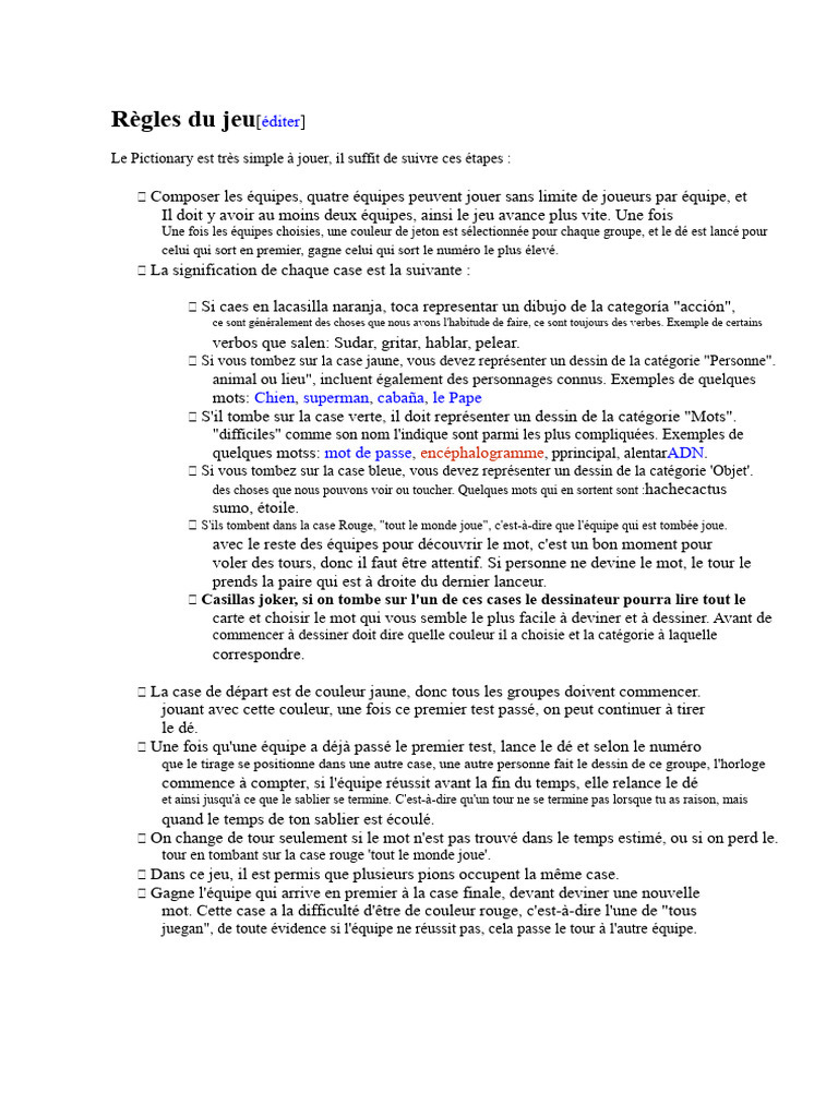 Règles du jeu Pictionary expliquées | PDF