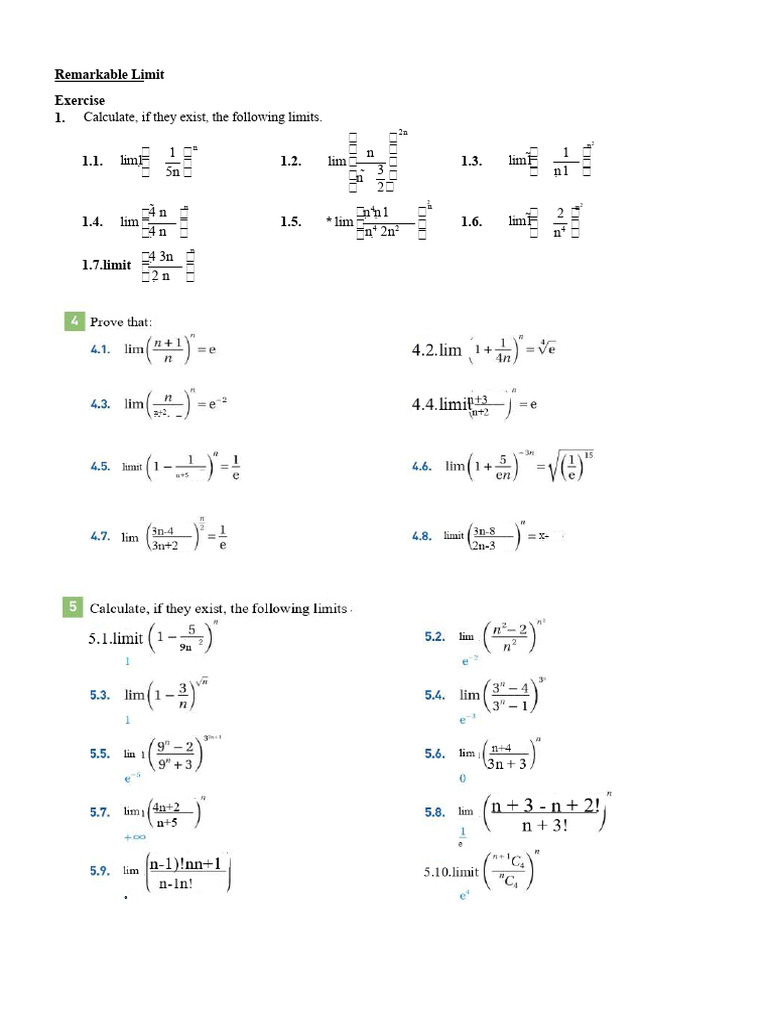Notable Limit Exercises of Neper with Solution | PDF