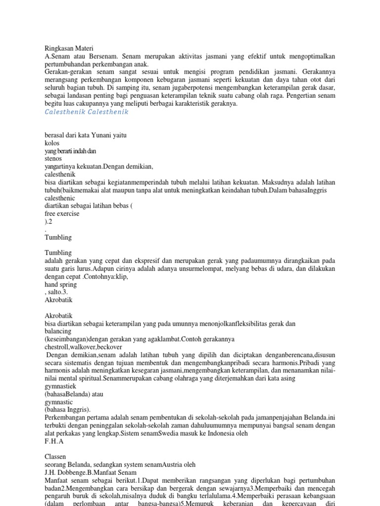 Ringkasan Materi SENAM LANTAI