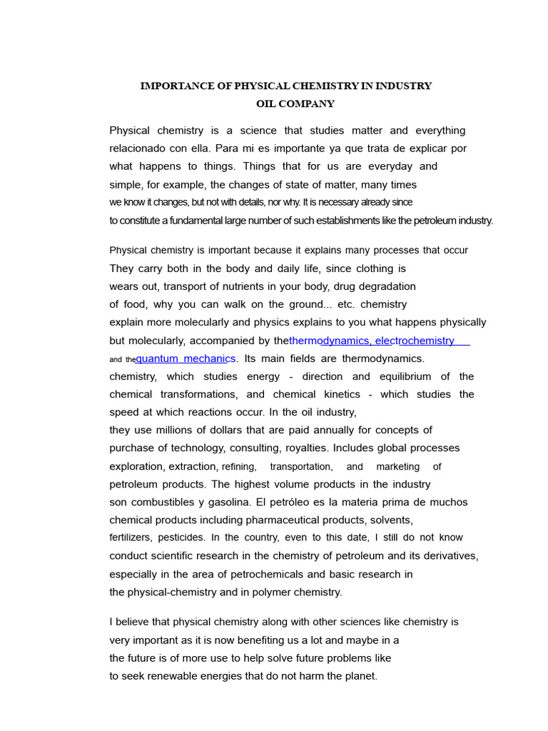 Importance of Physical Chemistry | PDF