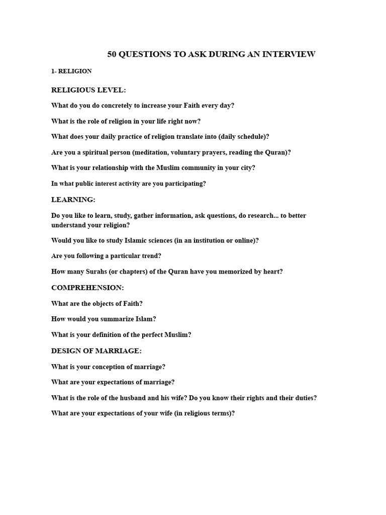 Essential Interview Questions for Couples | PDF | Surah | Quran
