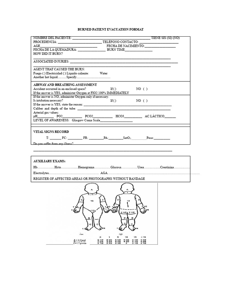 Pediatric Burn Patient Evacuation Form | PDF | Burn | Intravenous Therapy