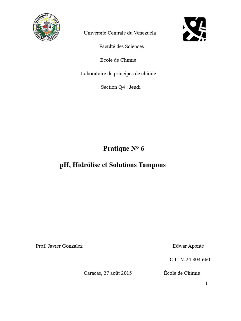 pH et Solutions Tampons en Chimie | PDF | Dissociation (chimie ...