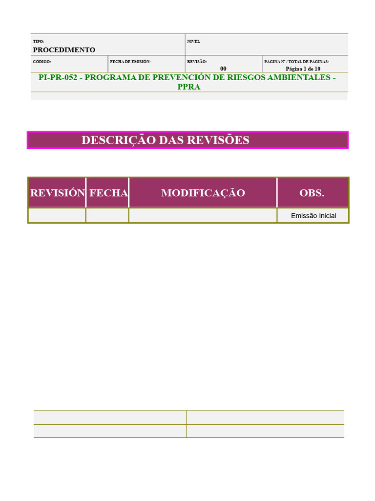 Programa de Prevenção de Riscos Ambientais | PDF | Segurança e saúde ...