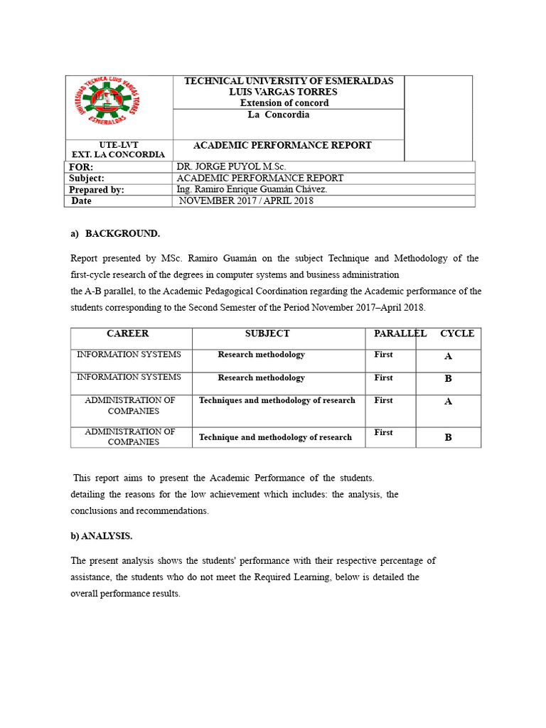 Academic Performance Report 2017-2018 | PDF | Cognition | Procedural ...